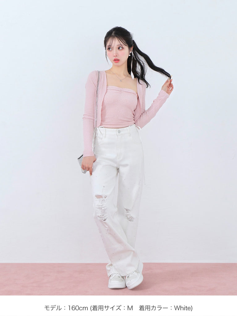 Side ribbon straight denim(eme10390)