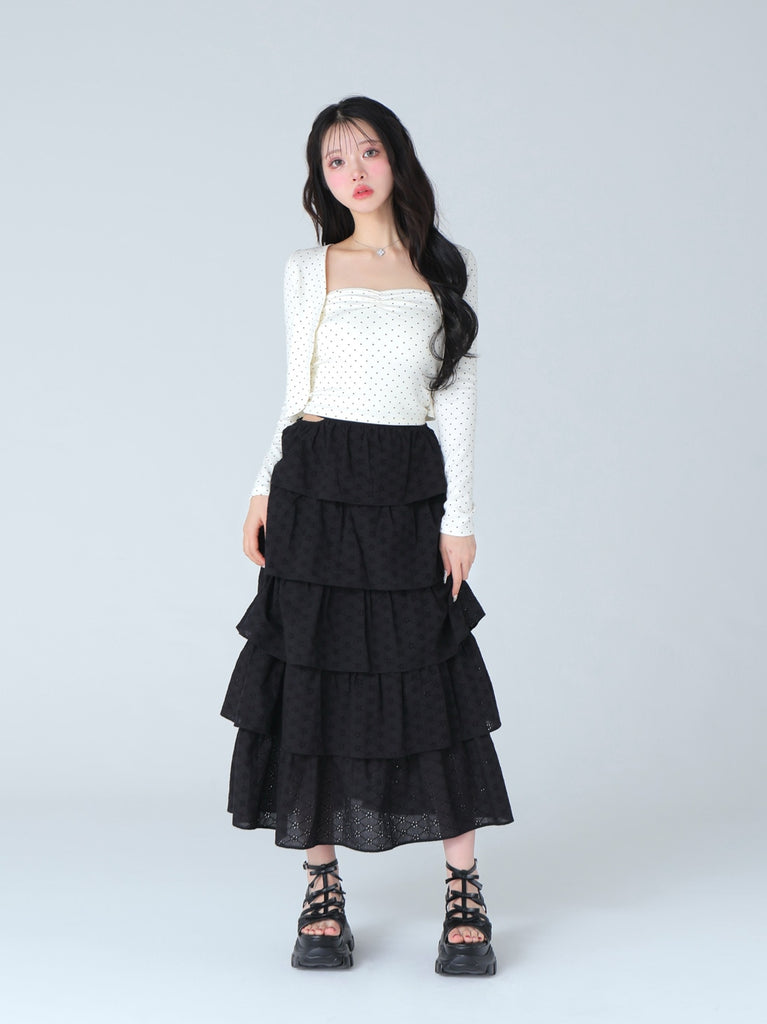 Cotton lace tiered long skirt(eme10477)