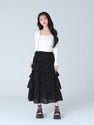 Cotton lace tiered long skirt(eme10477)