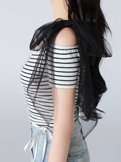 Decollete cut tulle ribbon tops(eme10398)