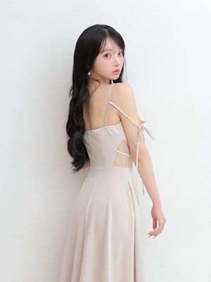 Side lace smooth ribbon onepiece(eme10394)