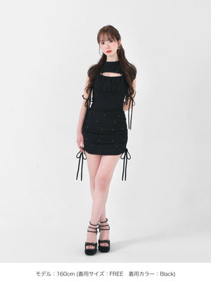 Cut out ribbon gather tops(eme10702)