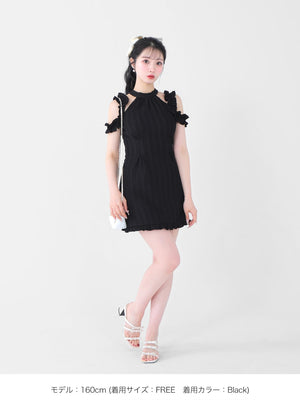 Back ribbon shirring mini onepiece(eme10705)