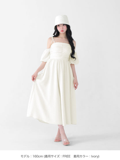 Puff sleeves studded long onepiece(eme10487)