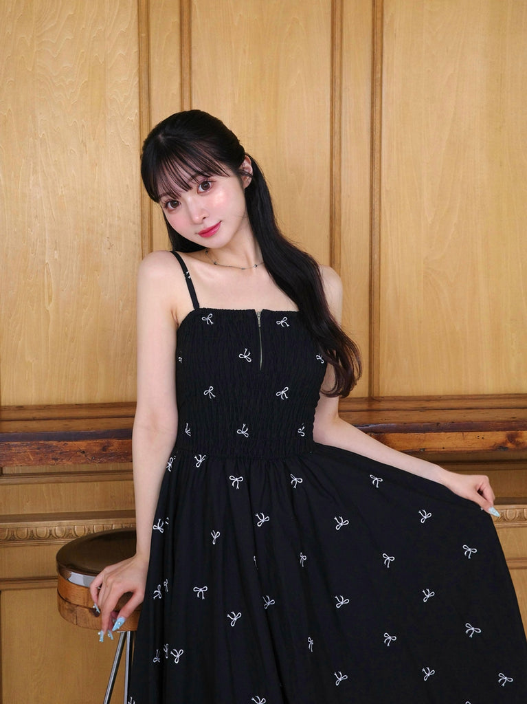 Ribbon embroidery shirring one piece(eme10391)