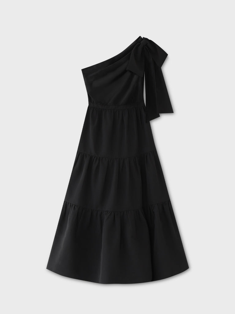 One shoulder ribbon flare onepiece(eme10543)