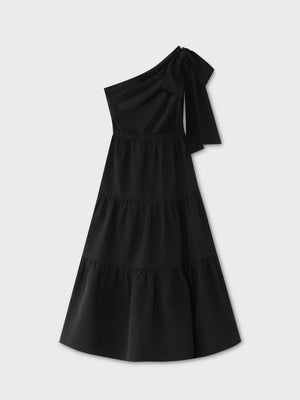 One shoulder ribbon flare onepiece(eme10543)