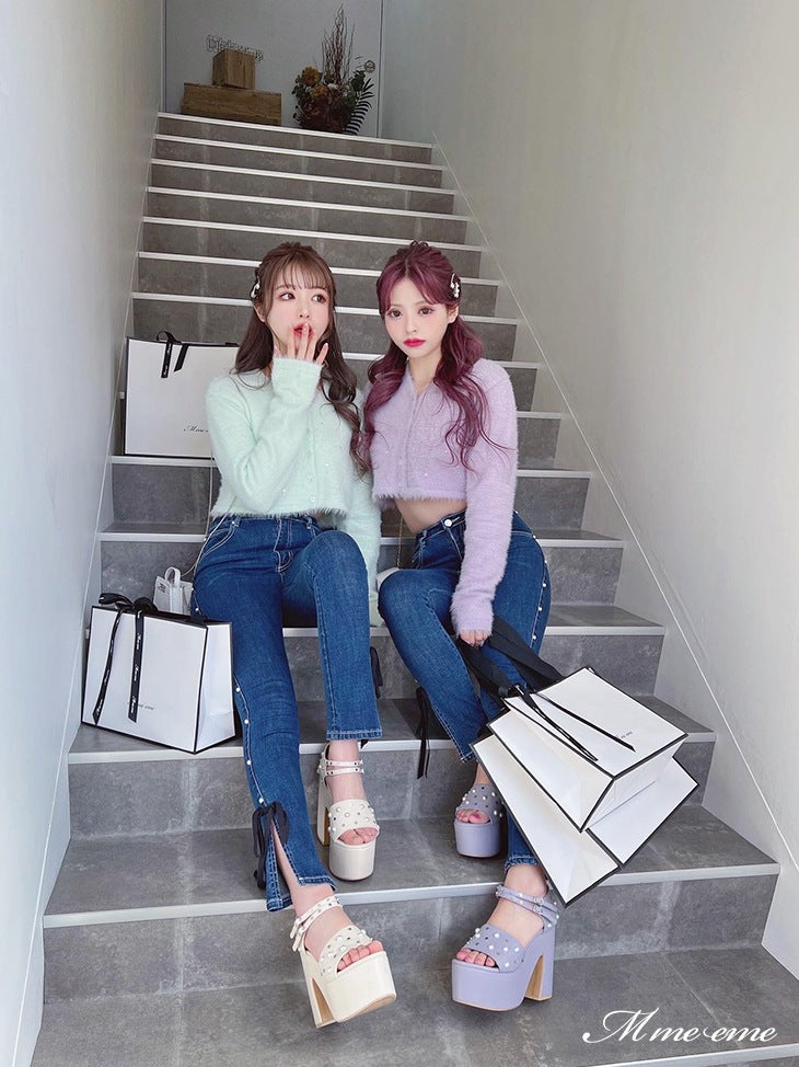 【SALE】Ribbon skinny denim (eme10128)