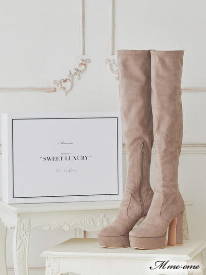 【SALE】Pearl heel knee high boots (eme10280)