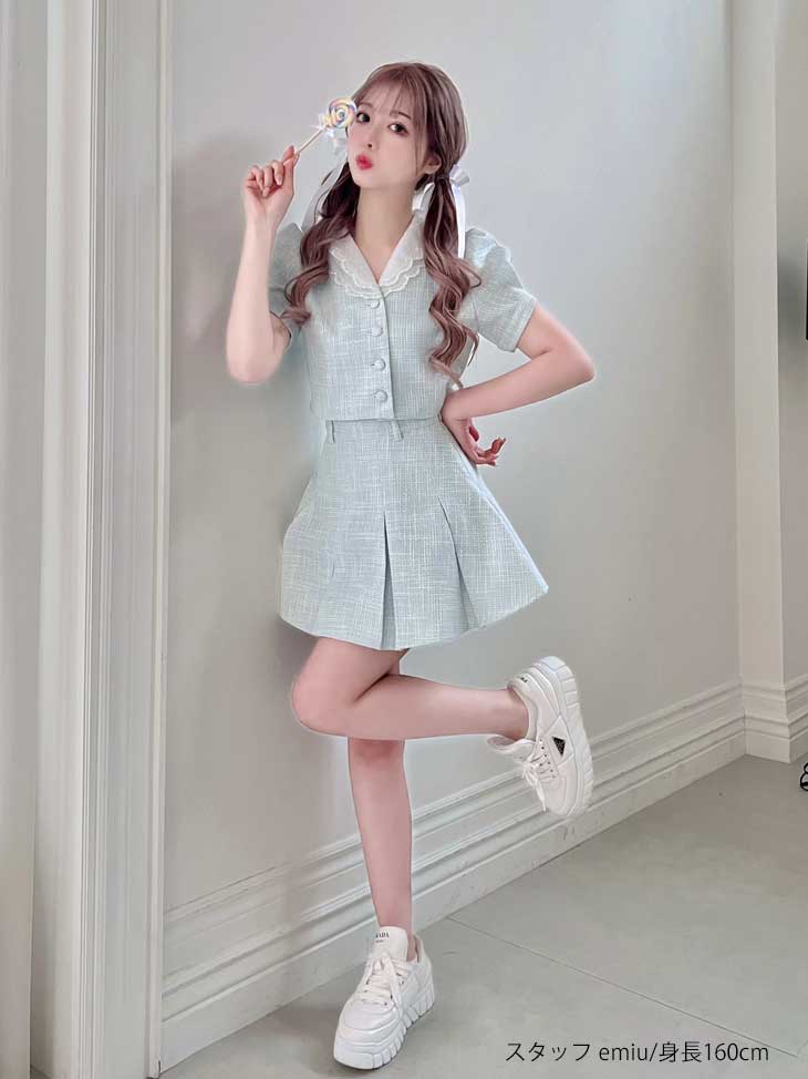 【SALE】Lace collar tweed jacket (eme10404)