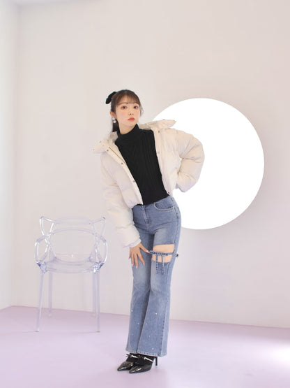 【SALE】Heart cable ribbon knit tops (eme10249)