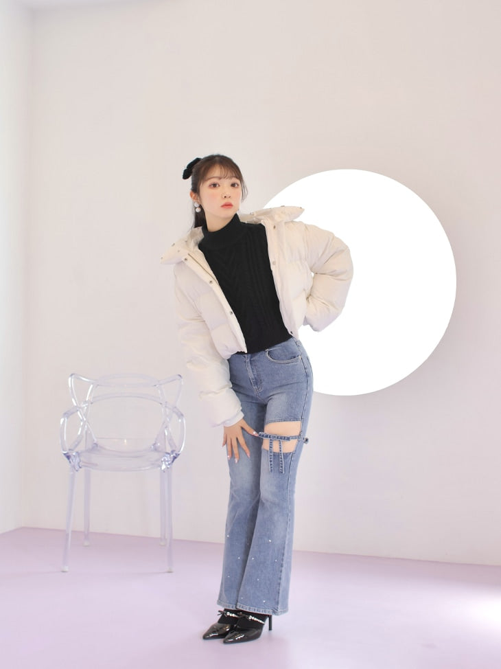 【SALE】Heart cable ribbon knit tops (eme10249)