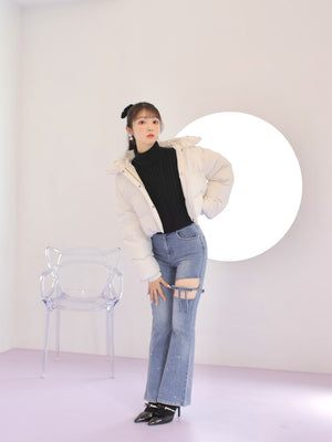 【SALE】Heart cable ribbon knit tops (eme10249)