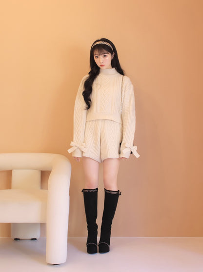 【SALE】Heart cable knit pants (eme10260)