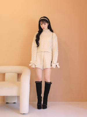 【SALE】Heart cable knit pants (eme10260)