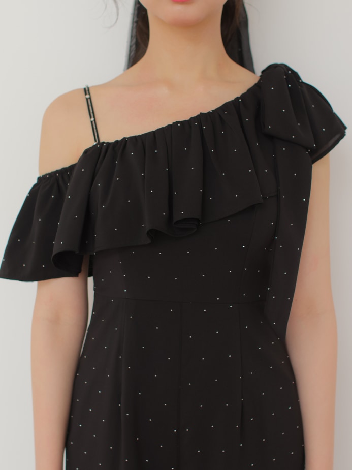 One shoulder ruffle all in one (eme10443)