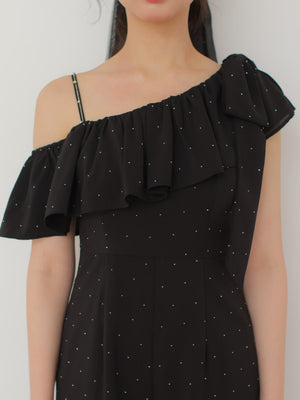 One shoulder ruffle all in one (eme10443)