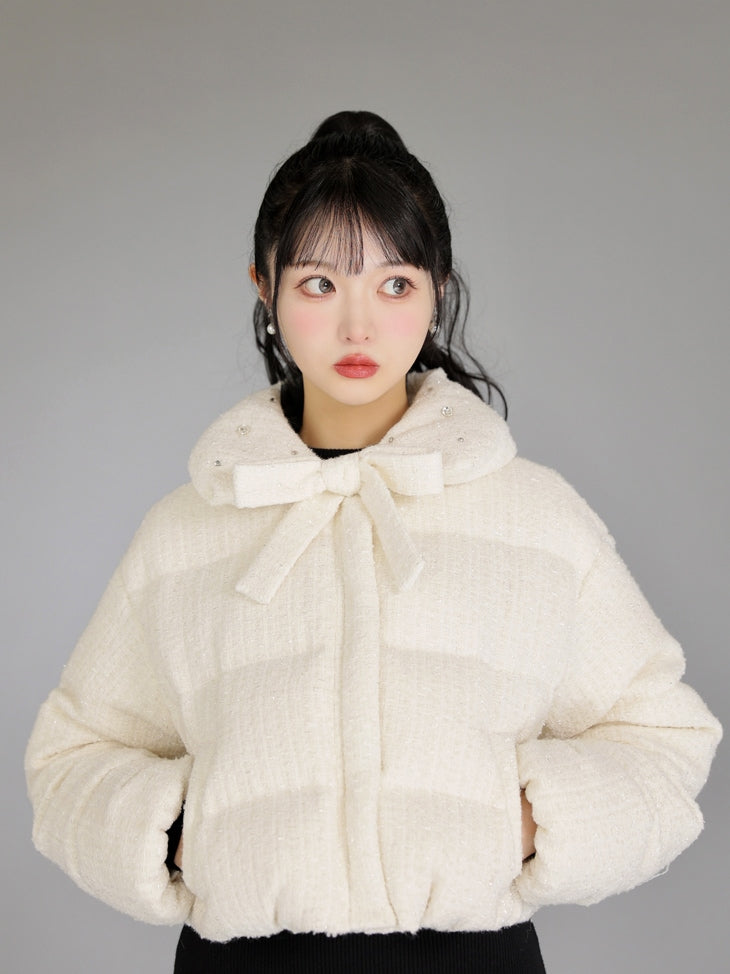 Ribbon tweed short down jacket (eme10458)