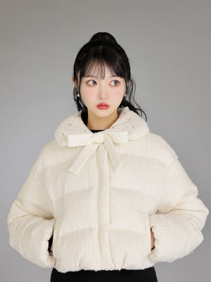 Ribbon tweed short down jacket (eme10458)
