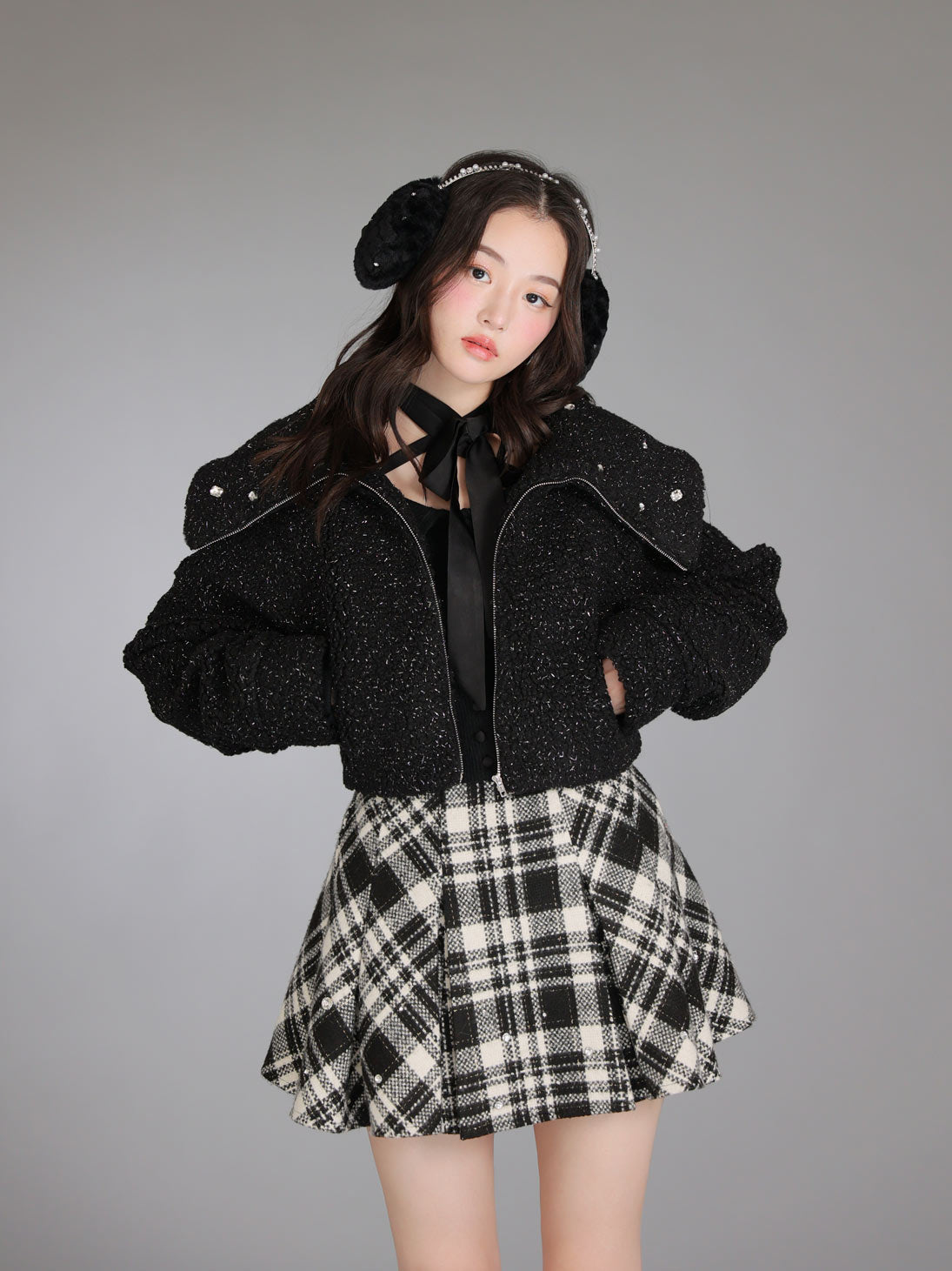 Big collar boa jacket(eme10377)