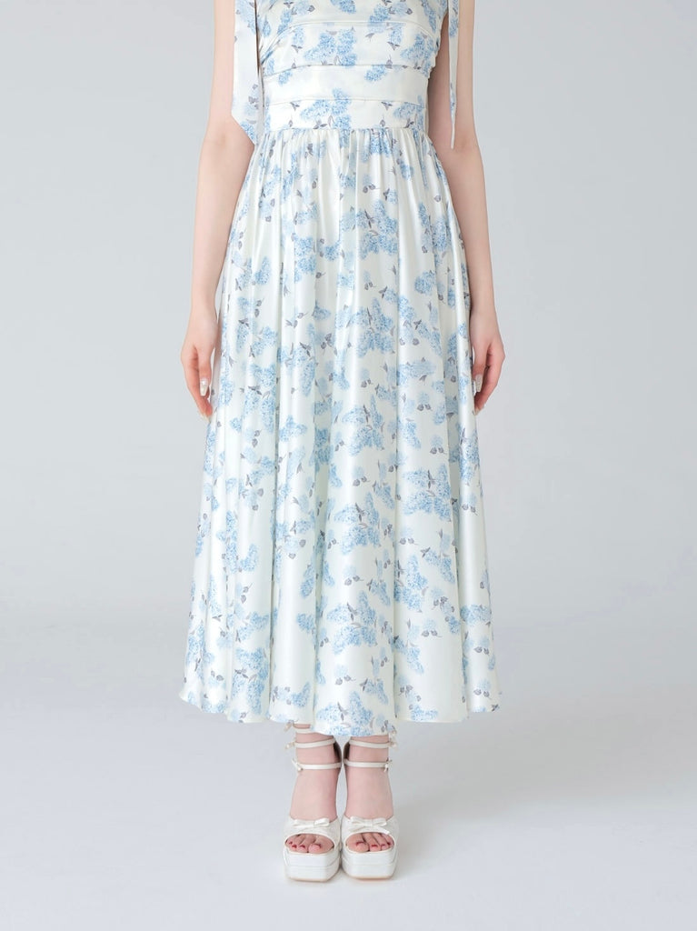 Flower ribbon flare long onepiece(eme10396)