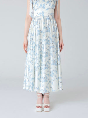 Flower ribbon flare long onepiece(eme10396)