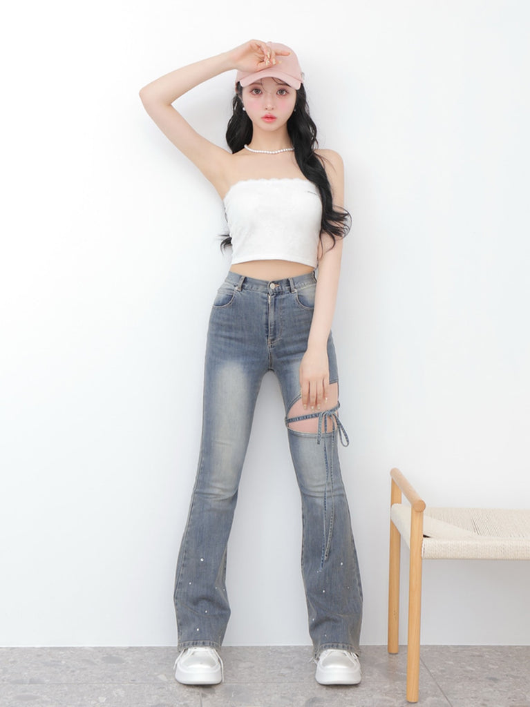 Ribbon beaded platform sneaker(eme10485)