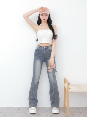 Ribbon beaded platform sneaker(eme10485)