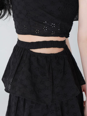 Cotton lace tiered long skirt(eme10477)