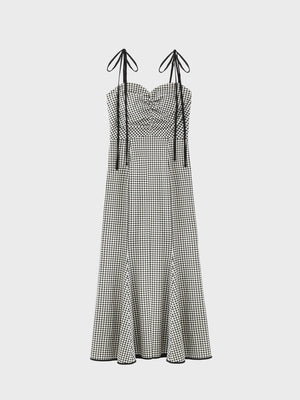 Gingham check ensemble long onepiece(eme10812)