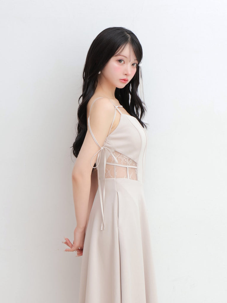 Side lace smooth ribbon onepiece(eme10394)