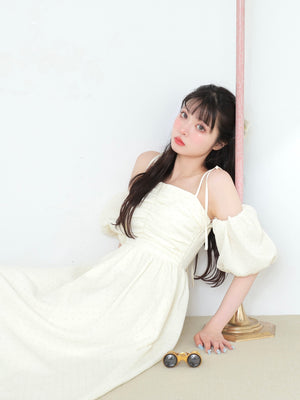 Puff sleeves studded long onepiece(eme10487)