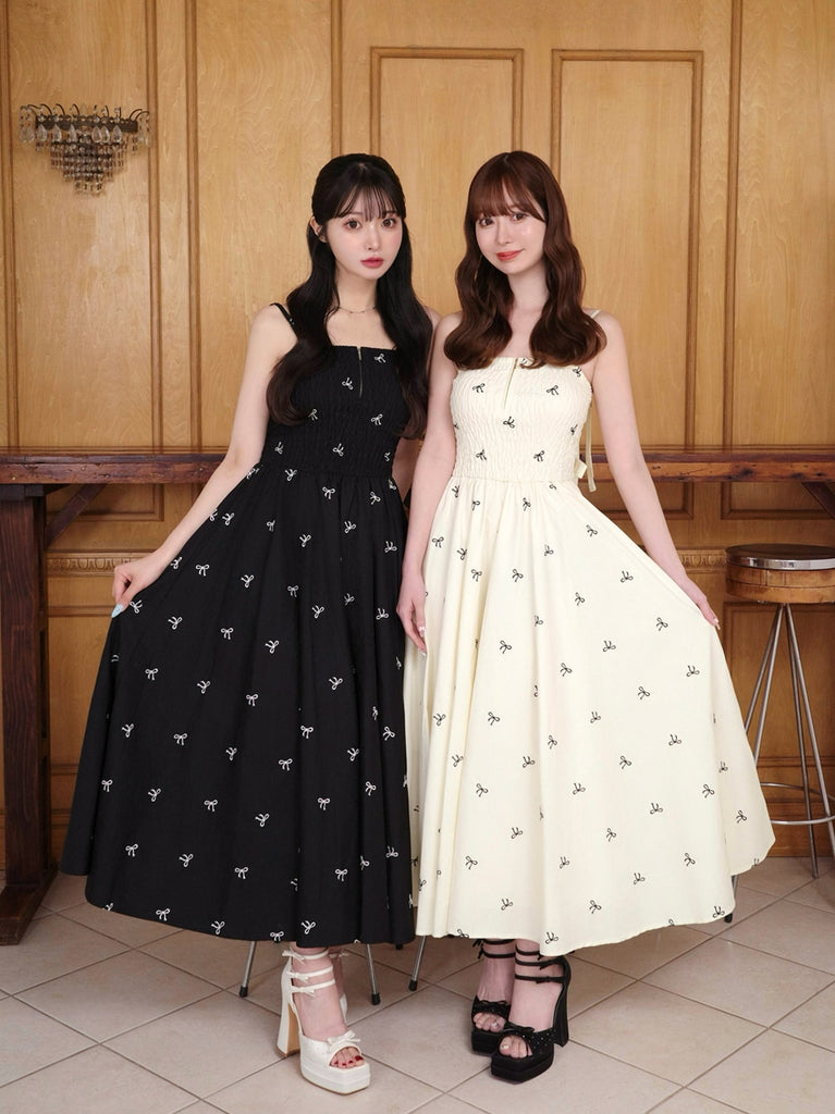 Ribbon embroidery shirring one piece(eme10391)