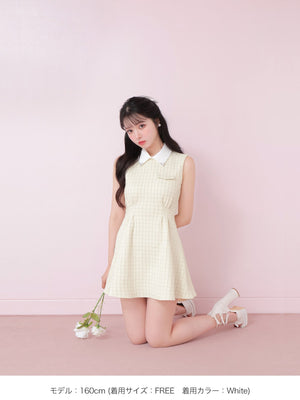 Bijou collar ribbon mini onepiece(eme10518)