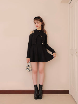 Cable knit layered onepiece(eme10802)