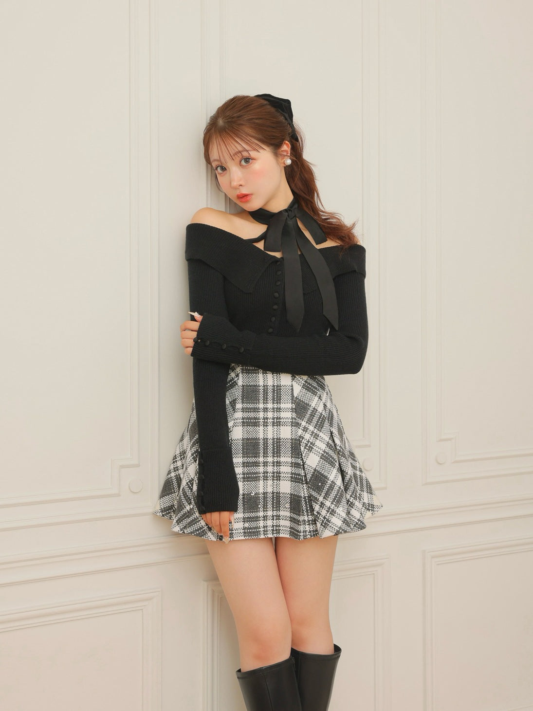 Decollete ribbon off shoulder knit tops(eme10371) – M me eme