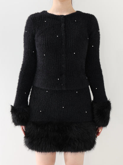 【Pre Order】Bijou fur knit onepiece(eme10603)