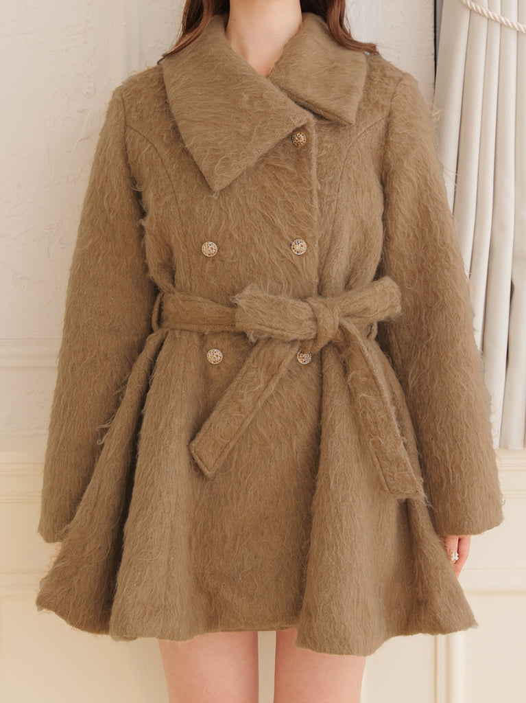 Shaggy belted coat(eme10779)