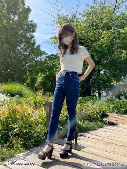 【SALE】Ribbon skinny denim (eme10128)