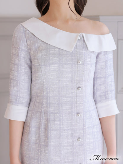 【SALE】 One shoulder tweed dress (eme10217)