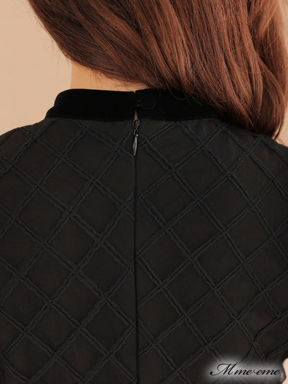 【SALE】 Black ribbon volume dress (eme10235)