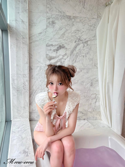 【SALE】Ribbon × glitter lace swimwear (eme10408)