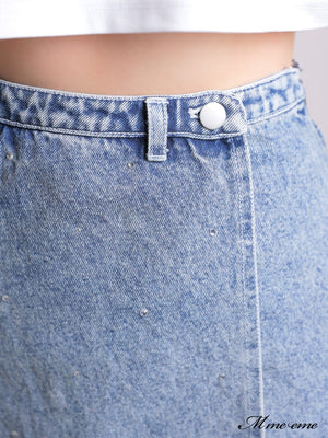 【SALE】Rhinestone denim mini skirt(eme10406)