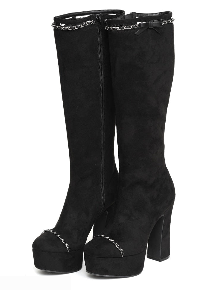 【SALE】Cut design chain long boots (eme10328)