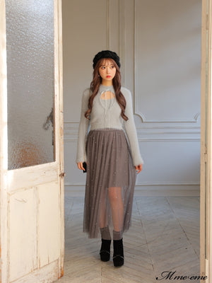 【SALE】Bijou tulle long skirt (eme10420)