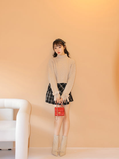 【SALE】Heart cable ribbon knit tops (eme10249)