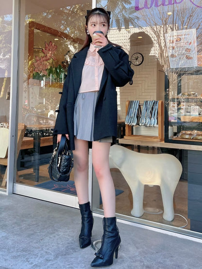 【SALE】Waist bijou pleated skirt (eme10432)