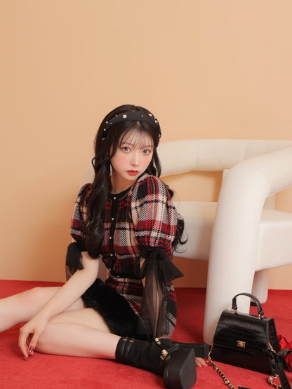 【SALE】Check knit fake fur skirt(eme10365)