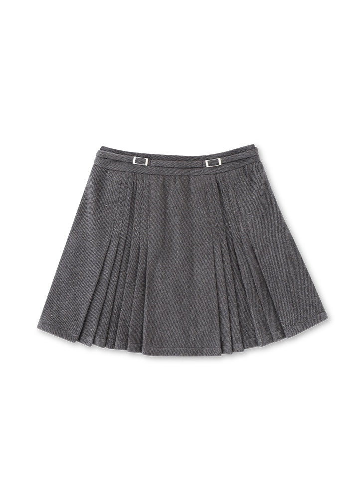 Belt design pleats mini skirt(eme10362)