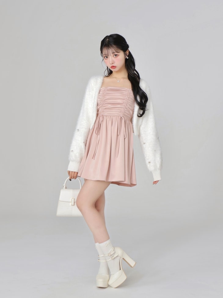 V neck shaggy knit cardigan(eme10360)
